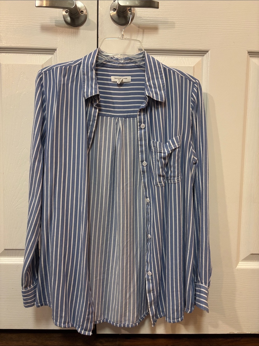 beachlunchlounge Blue and White Vertical Stripe Button-Down Shirt
